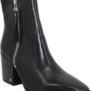 Sam Edelman Carlysle Black Leather Block Heel Silver Zipper Ankle Boots (SIZE 5)
